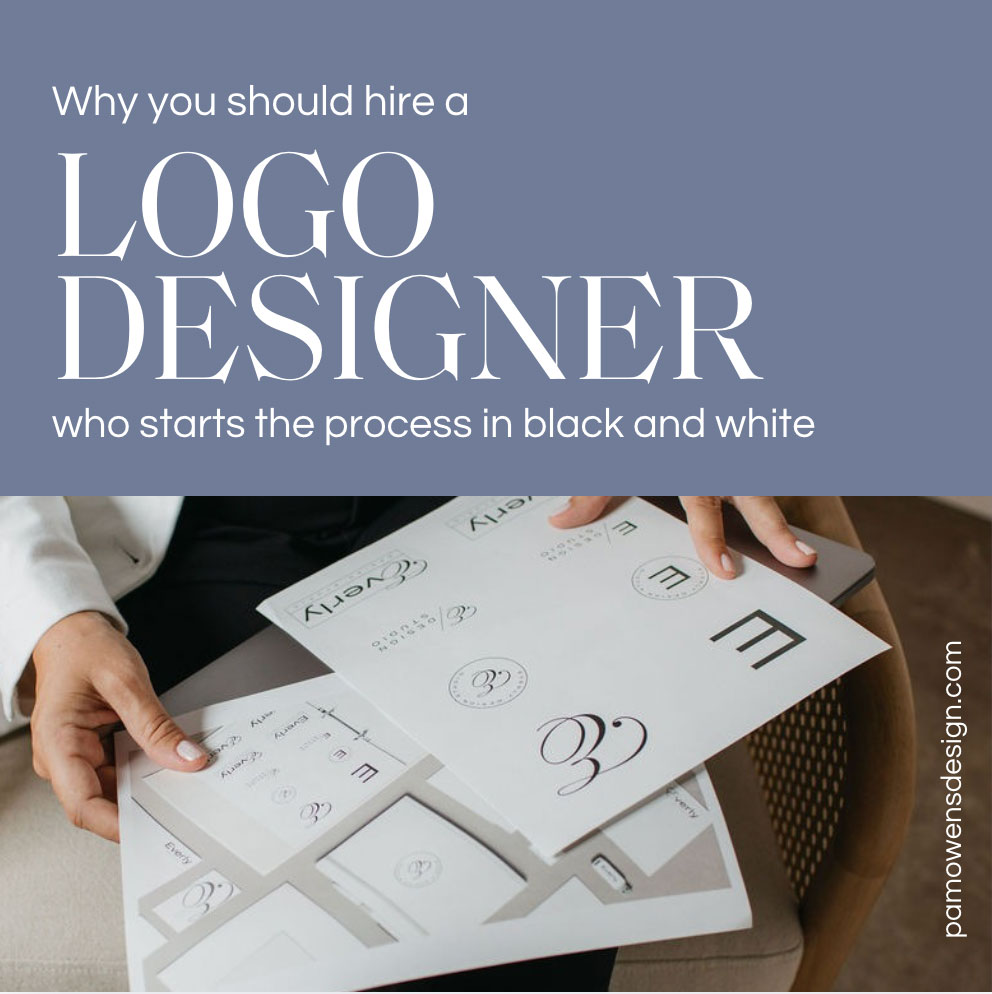 graphic of why hire a logo designer who starts in black and white